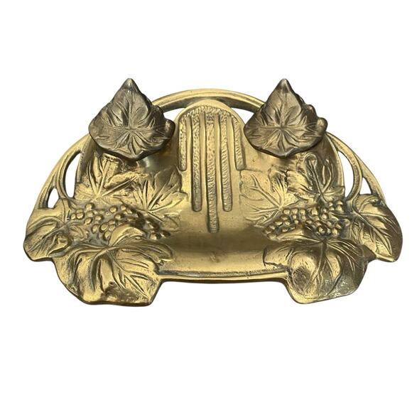 Vintage Other - Vintage Art Nouveau Antique Brass Double Inkwell